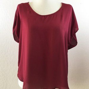 Poetry Berry or Blood Red Cut Out Back Statement Top High Low Hem Women's Size L